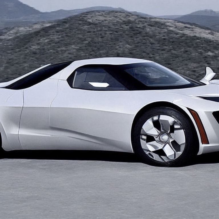 White Modern Sports Car in Barren Landscape