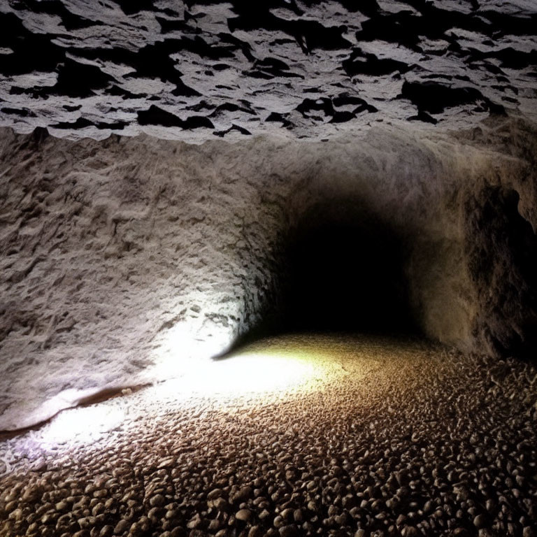 Dimly Lit Cave with Rough Ceiling and Smooth Passage Floor