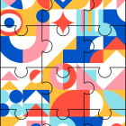 Vibrant Abstract Geometric Mosaic with Circles, Squares, and Curves