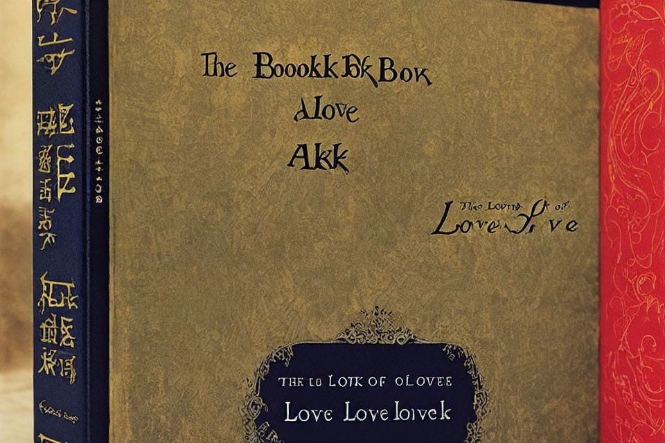 Ornate Love-themed Books in Various Fonts and Languages