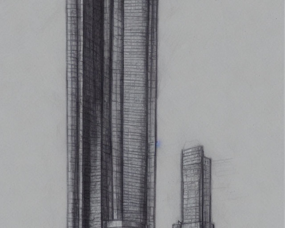 Detailed Pencil Sketch of Two Modern High-Rise Buildings