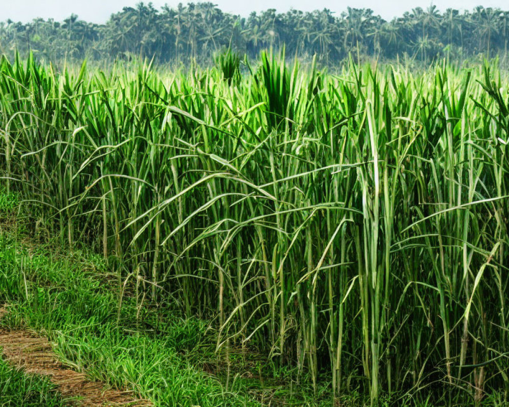 Vibrant sugarcane field with dense foliage under bright sky