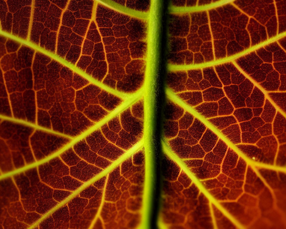 Detailed Close-Up of Leaf Vein Structure in Rich Brown and Green Hues