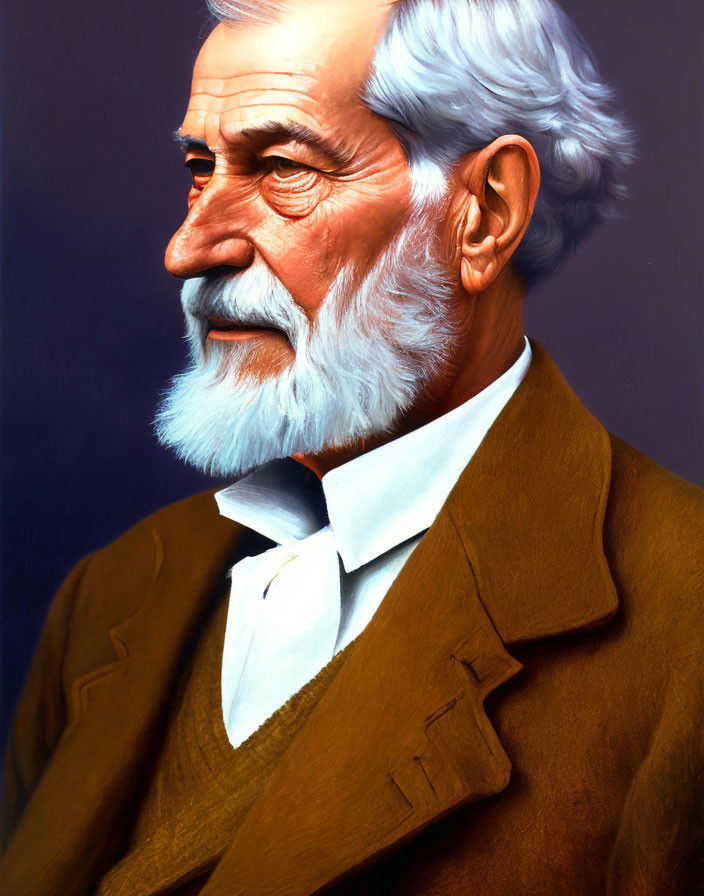 Elderly Man Portrait in Brown Suit and White Beard