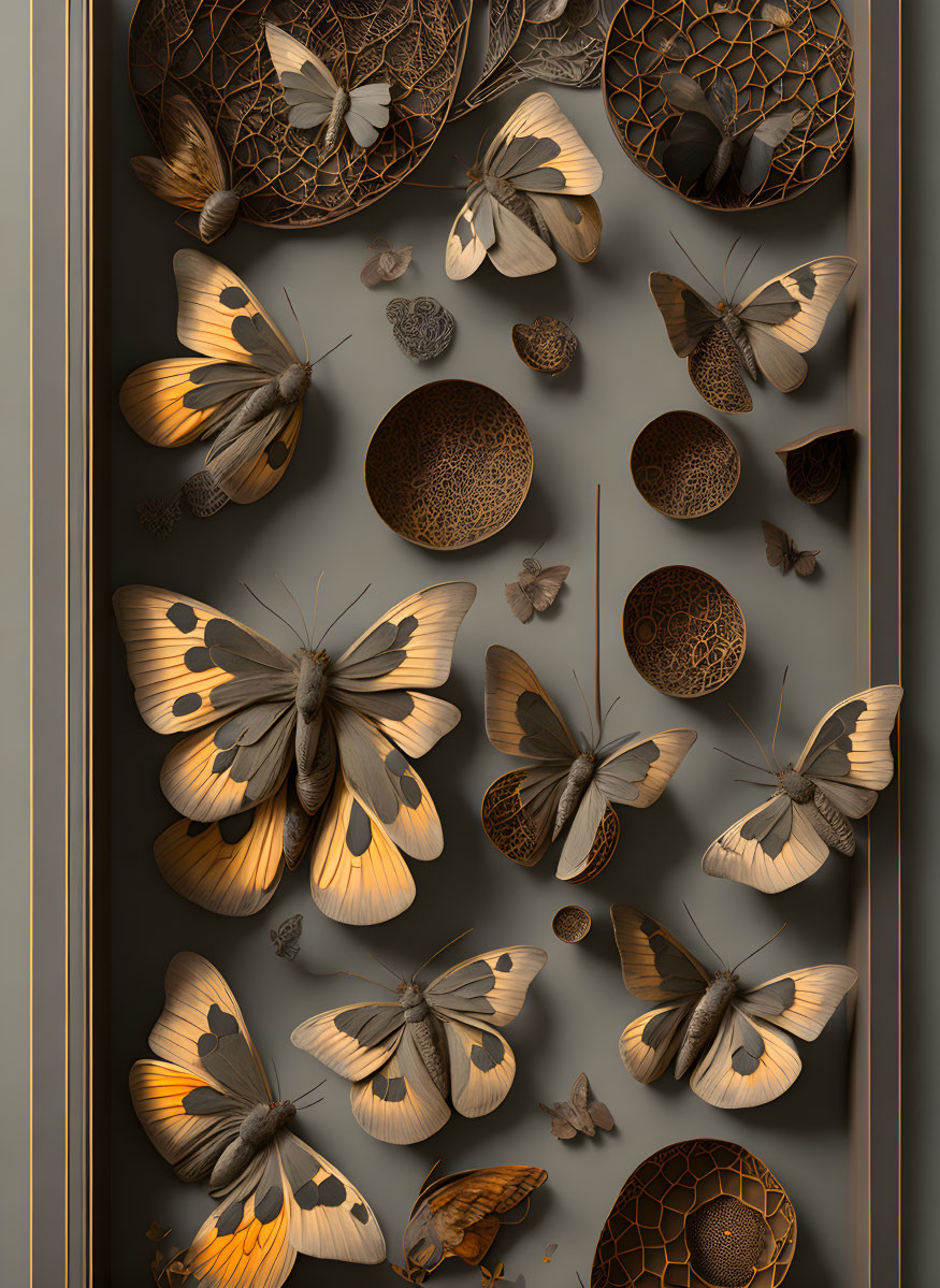 Monochrome Brown and Gold Butterfly Shadow Box Display