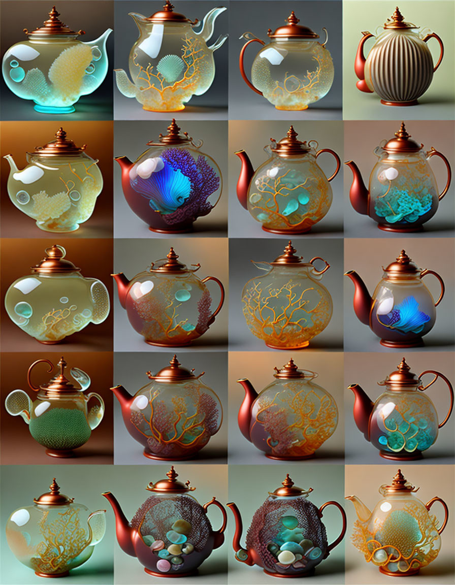 Diverse Artistic Teapots: Intricate Designs & Colors