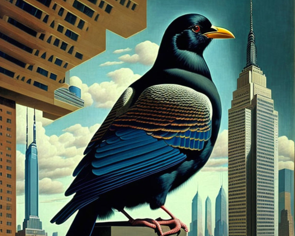 Large Bird Over Cityscape with Skyscrapers in Surreal Image