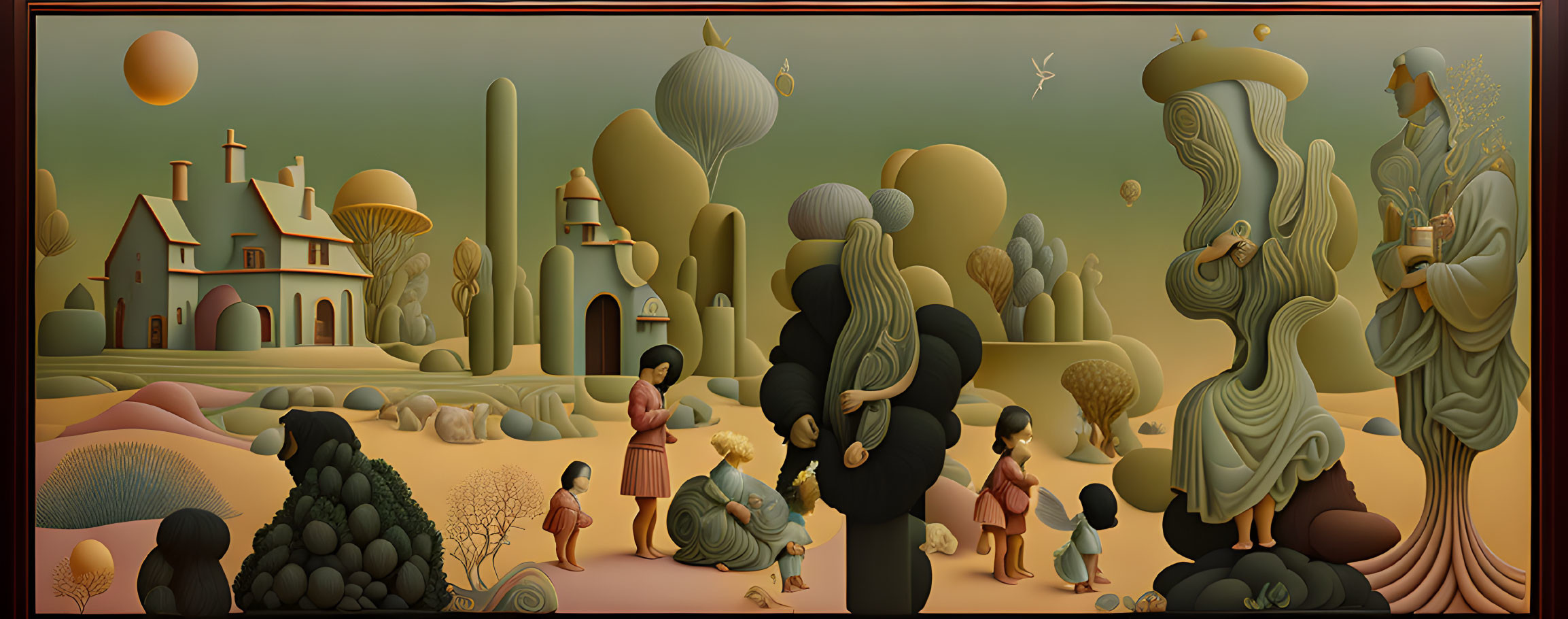 Surreal Earth-tone Landscape with Human Figures