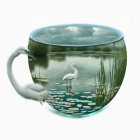 Green Teacup with Lid: Leaf Patterns & Heron Design