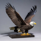 Majestic bird with metallic feathers and red eyes perched on a stand