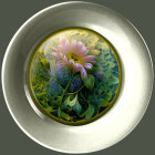 Floral Pink Flower Design on Yellow Decorative Plate