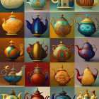 Diverse Artistic Teapots: Intricate Designs & Colors