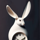 White Rabbit-Shaped Clock with Classic Face and Butterfly on Dark Background