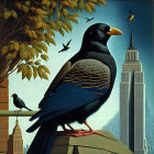 Large Bird Over Cityscape with Skyscrapers in Surreal Image