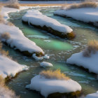 Snow-covered Winter Scene with Transparent Dome and Dusk Sky