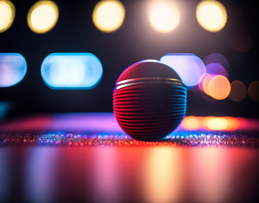 Close-up of Colorful Bokeh Light Effect on Microphone