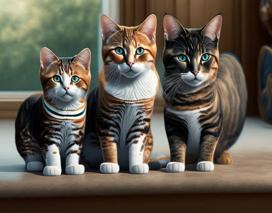 Realistic animated cats in vivid colors by sunlit window