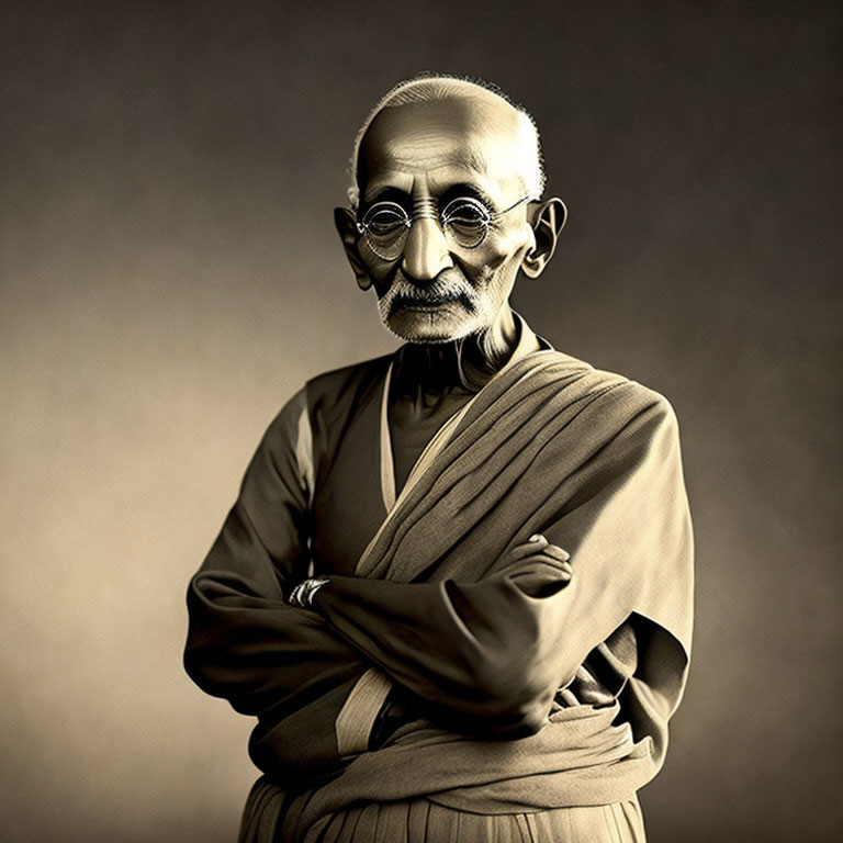 Elder Man with Round Spectacles and Mustache in Traditional Robe