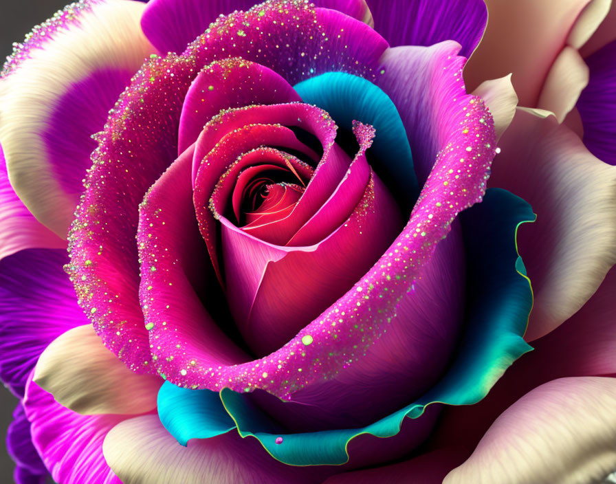 Digitally Enhanced Multicolored Rose with Glitter Sprinkled Petals