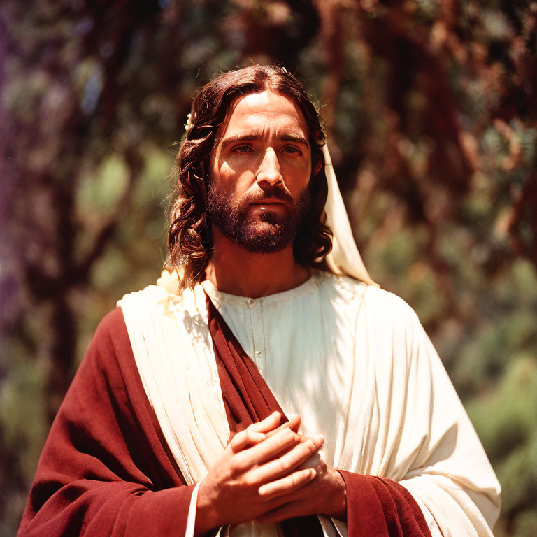 Bearded Man in White Robe with Crown of Thorns