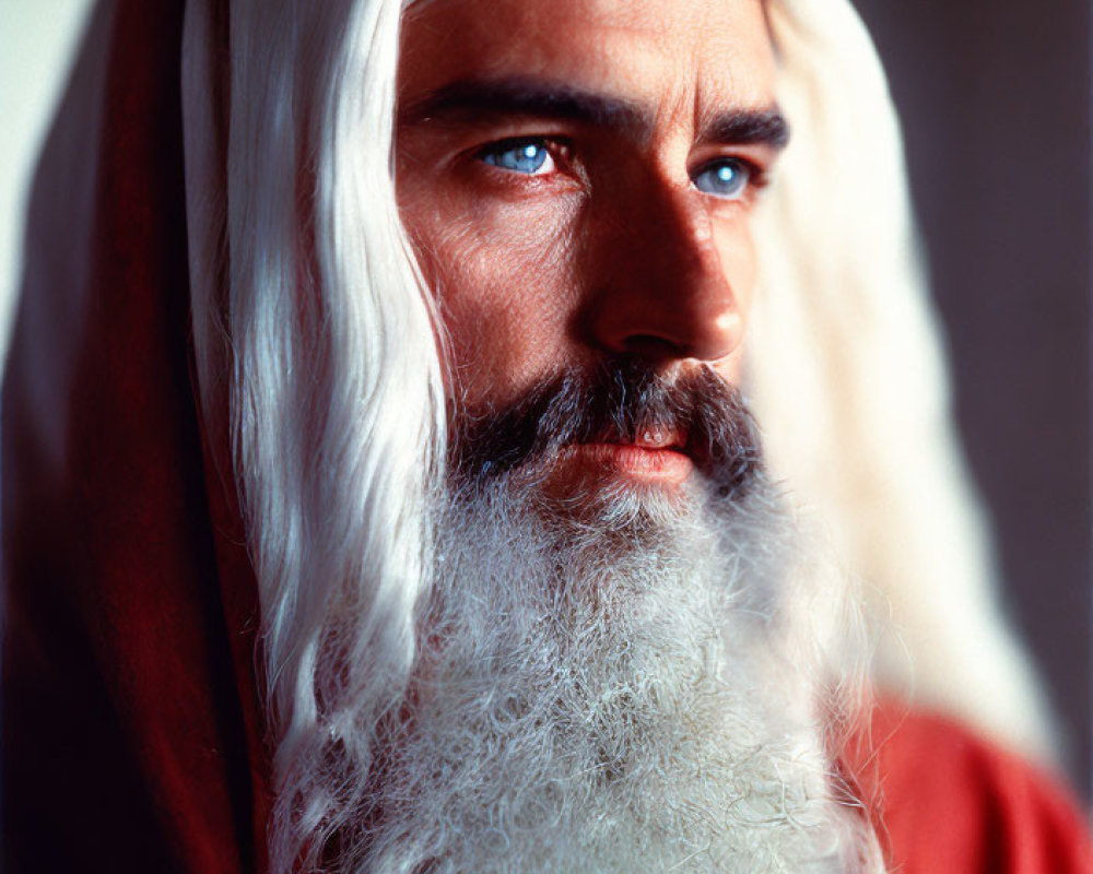 Man with Blue Eyes and Red Cloak in Profile View