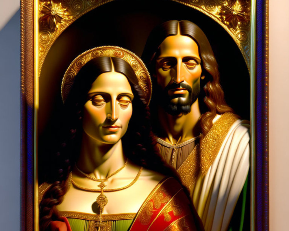 Religious icon featuring Jesus Christ and saintly figure with halos on gold background