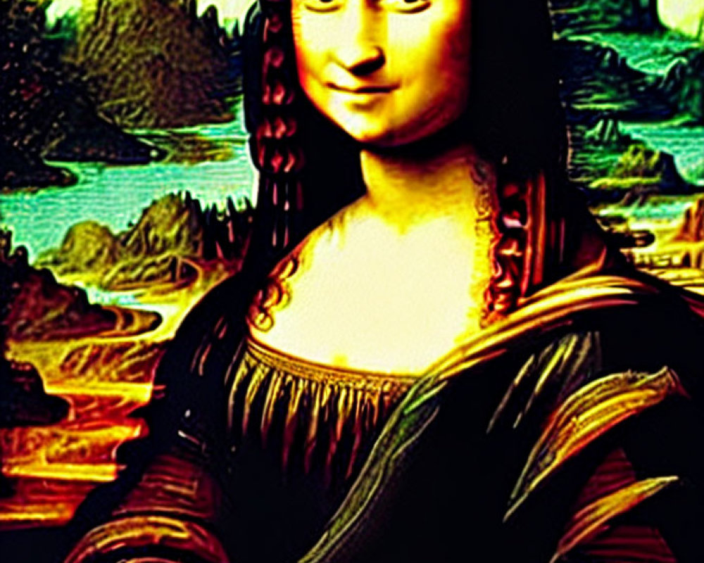 Vibrant Mona Lisa Interpretation with Enhanced Colors and Stylized Features