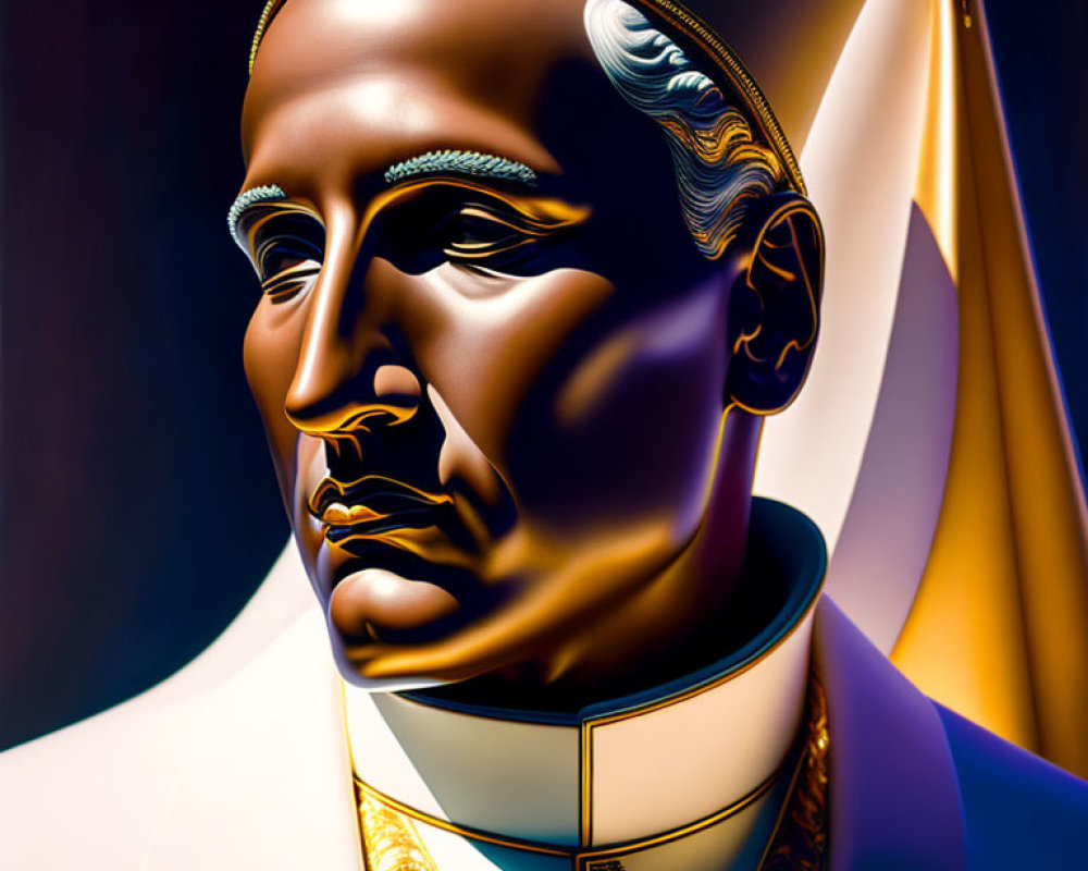 Male Figure in Clerical Attire Digital Bust Artwork with Golden Hues