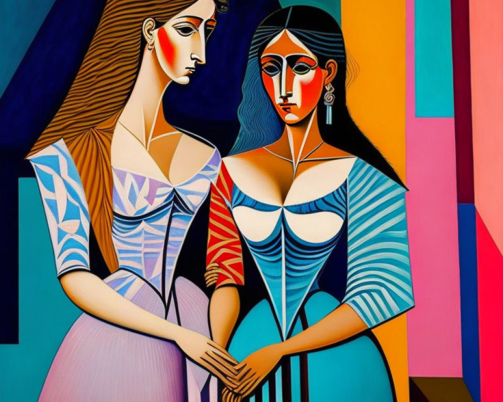 Abstract Art: Stylized Women with Geometric Patterns