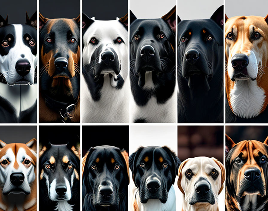 Assortment of Dog Breeds in Close-Up Collage