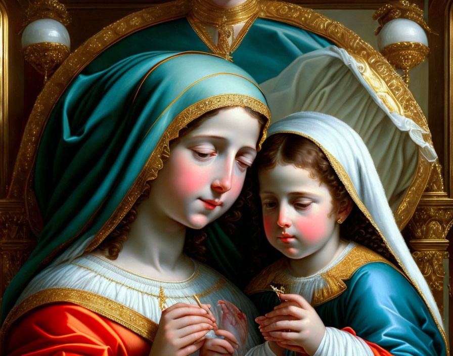 Classic Painting of Virgin Mary and Child in Blue Robes