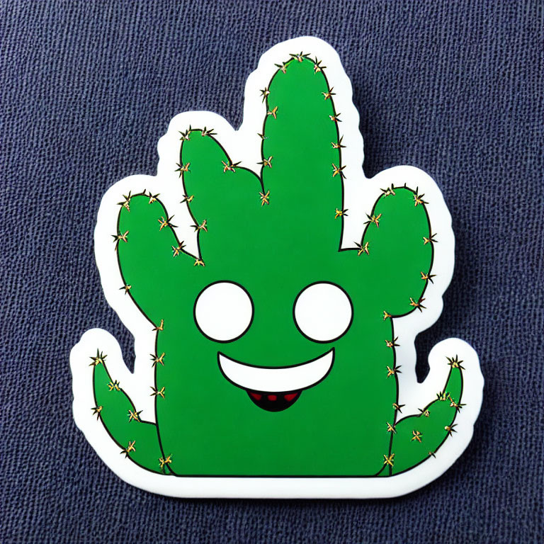 Cartoon-style cactus sticker on textured blue background