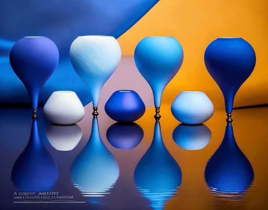 Blue and white hourglasses on reflective surface with fluffy top, set against blue and orange gradient.