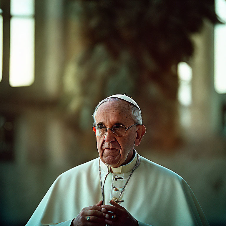 Religious man in contemplative pose with blurred background