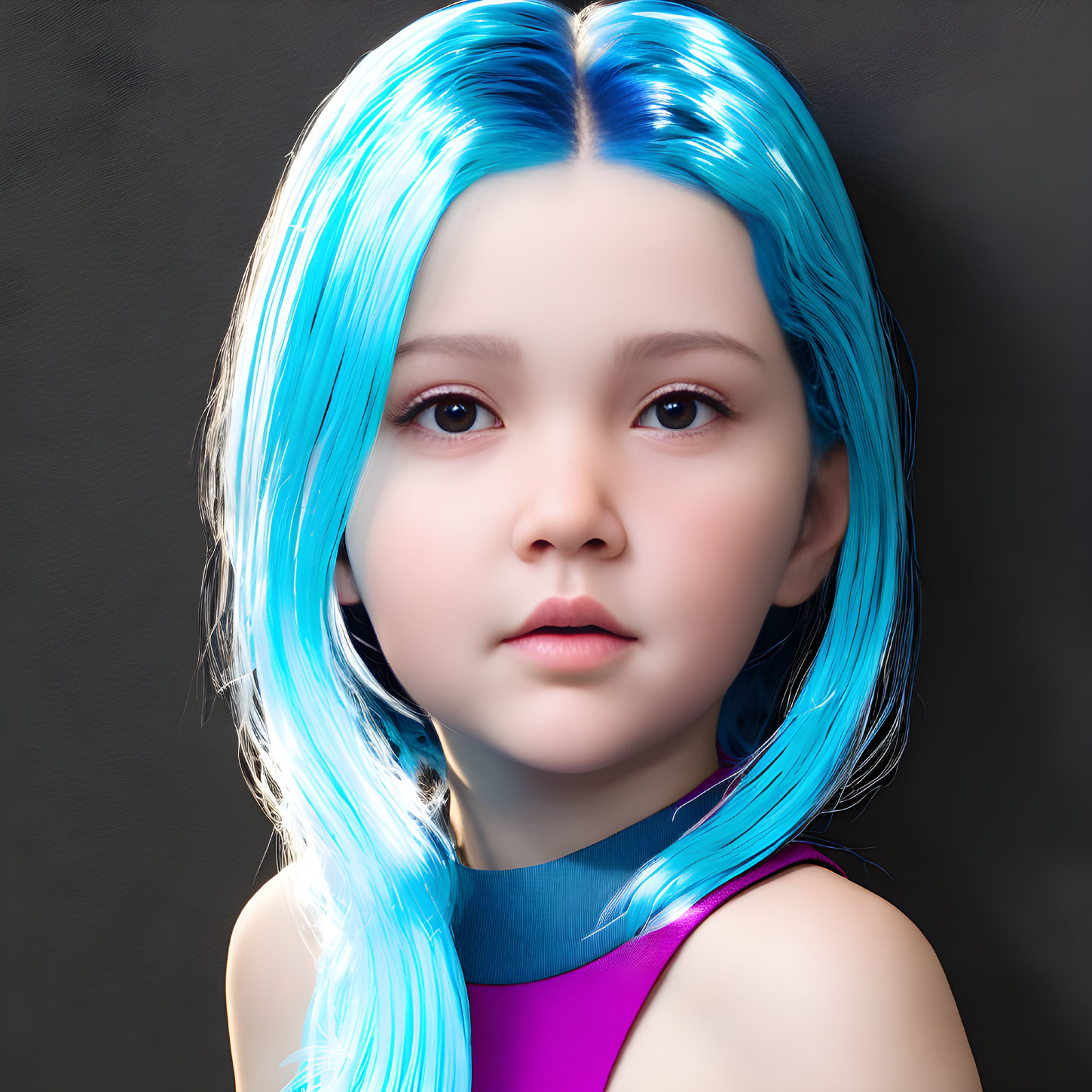 Portrait of Young Girl with Striking Blue Hair on Dark Background