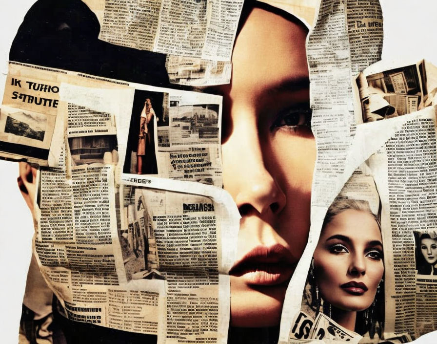 Collage of Woman's Face on Newspaper Clippings