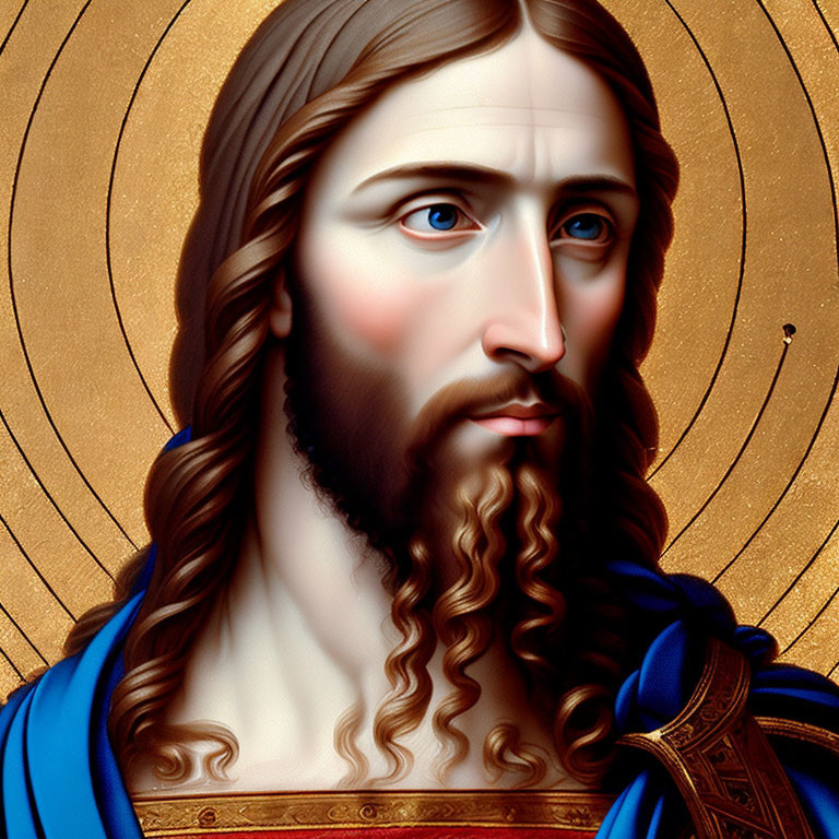 Iconographic Image: Bearded Man in Blue Robe with Halo