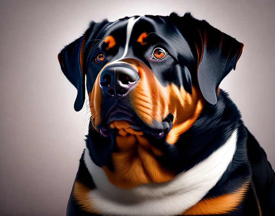 Detailed Digital Illustration of Glossy Rottweiler with Amber Eyes