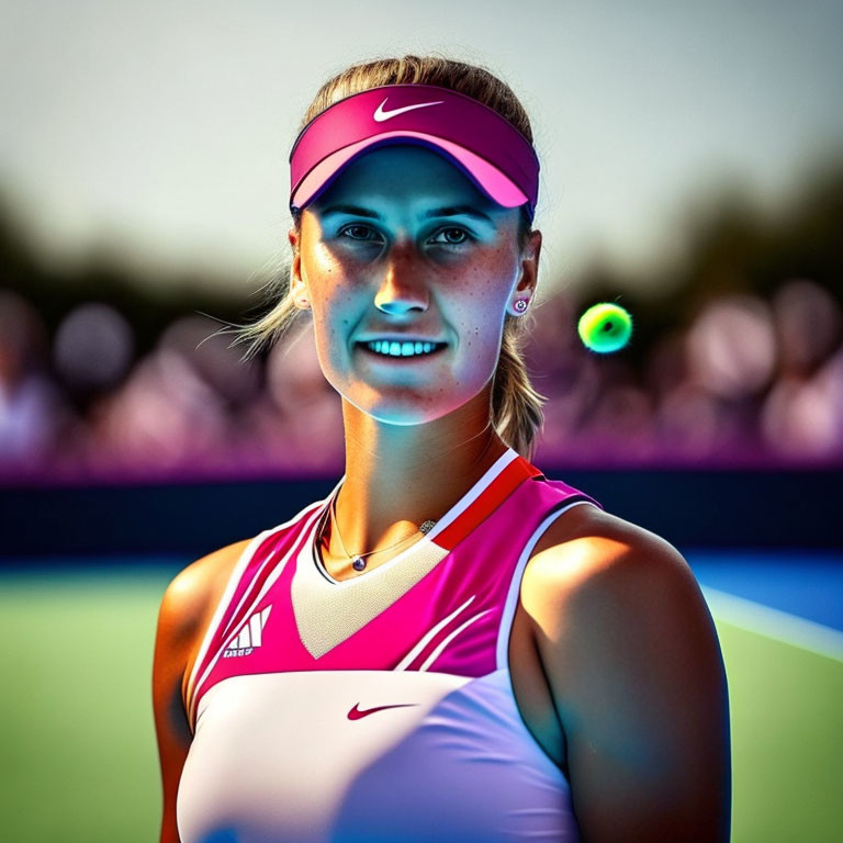 Female Tennis Player Smiling with Visor on Court