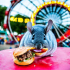 Guinea Pig with Sliced Apple and Blurred Ferris Wheel