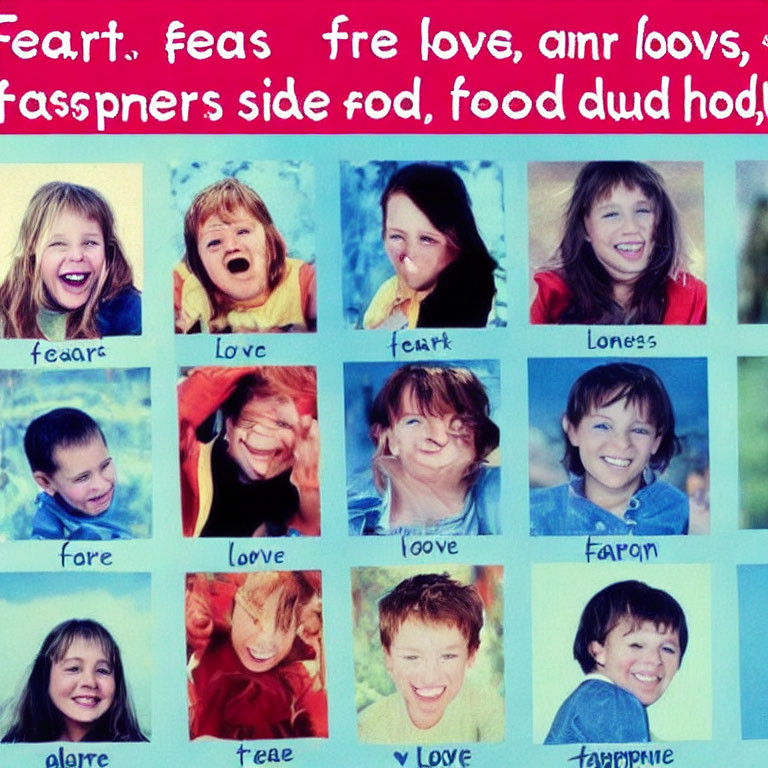 Collage of Children Expressing Emotions: Happiness, Fear, Love, Loneliness