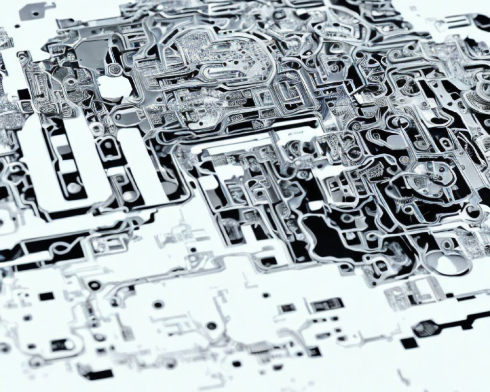 Detailed Black & White 3D Render of Complex Electronic Circuit Board