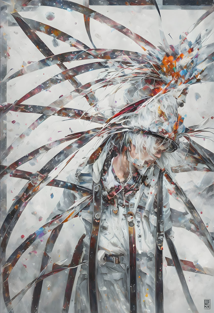 Colorful abstract image of person with exploding bouquet and dynamic streaks