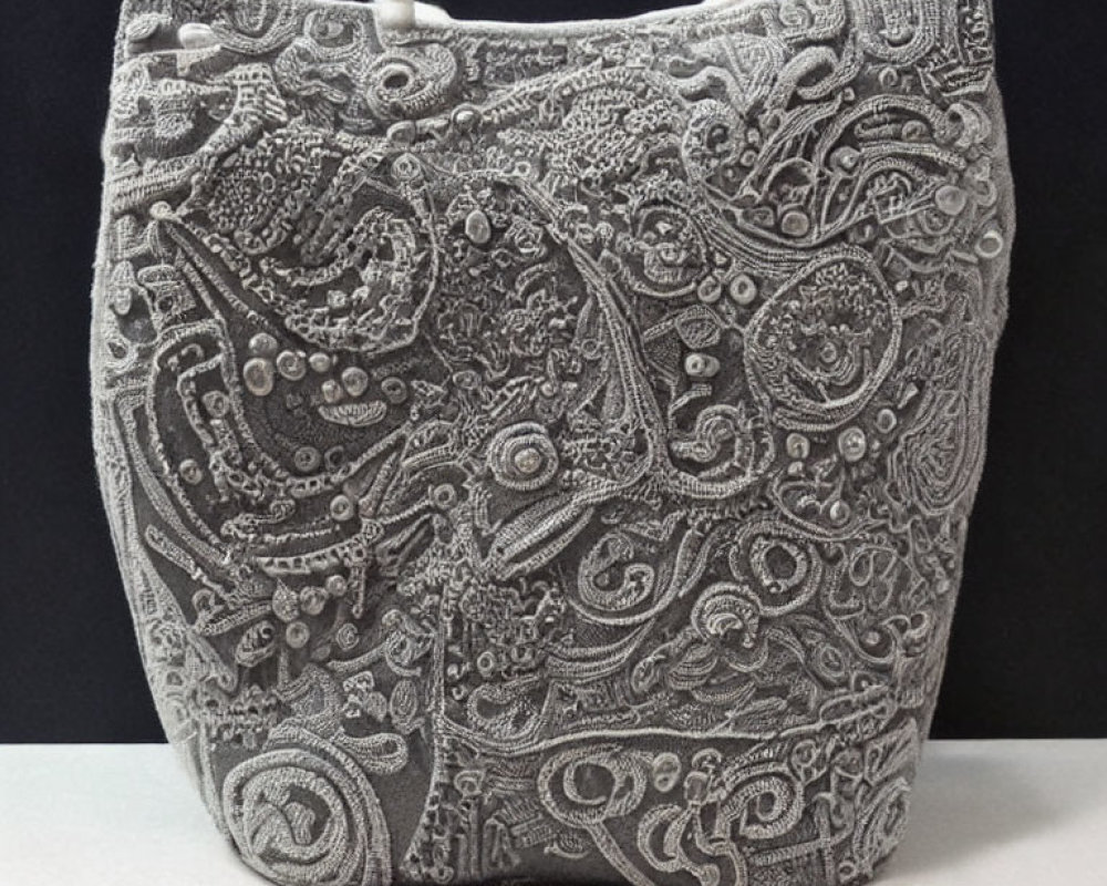 Monochrome Beaded Shoulder Bag with Paisley and Floral Patterns