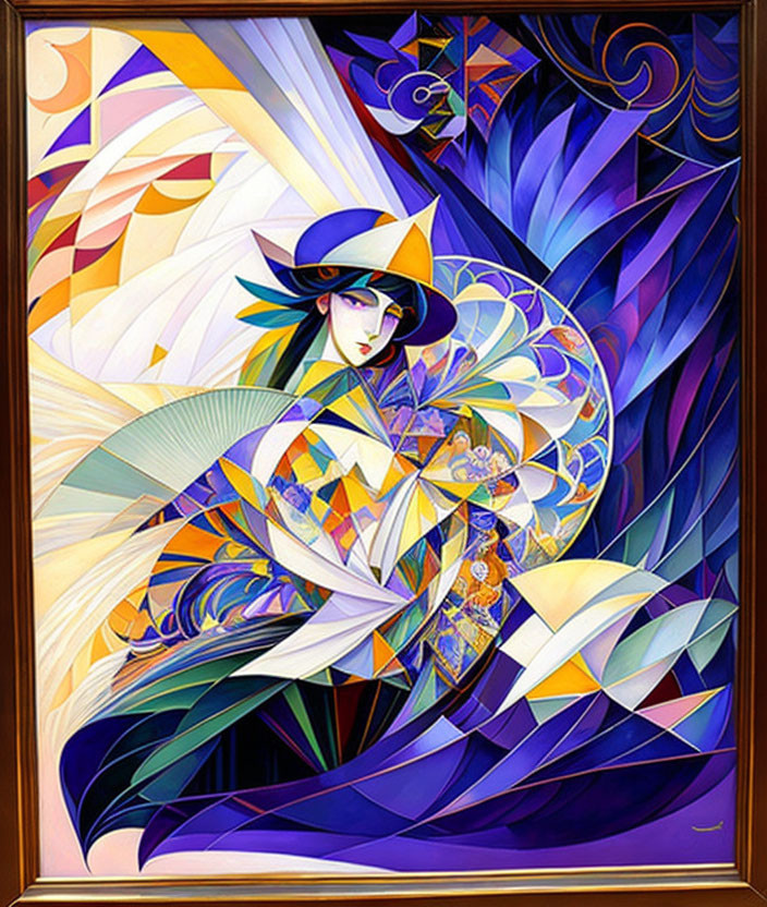 Colorful Geometric Patterns Woman with Hat Painting