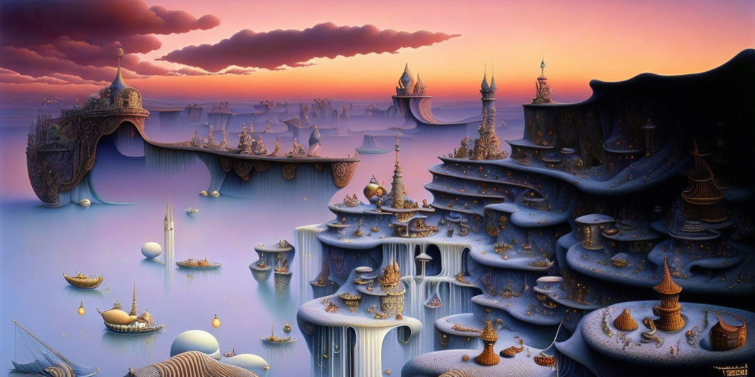 Fantasy landscape featuring floating islands and ornate structures