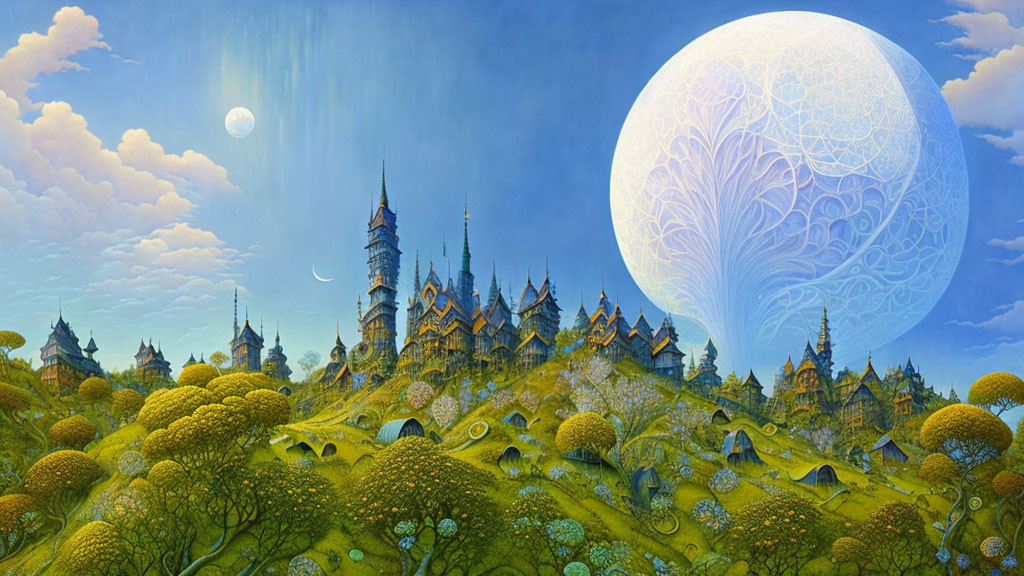 Majestic castle in vibrant fantasy landscape