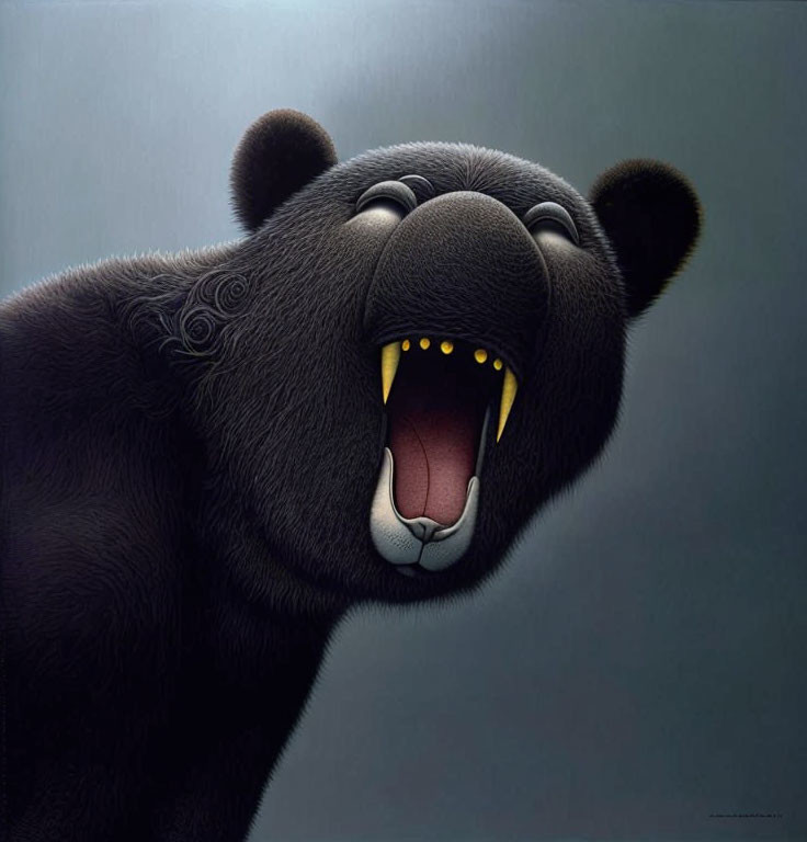 Detailed drawing of roaring black bear with exaggerated expressions