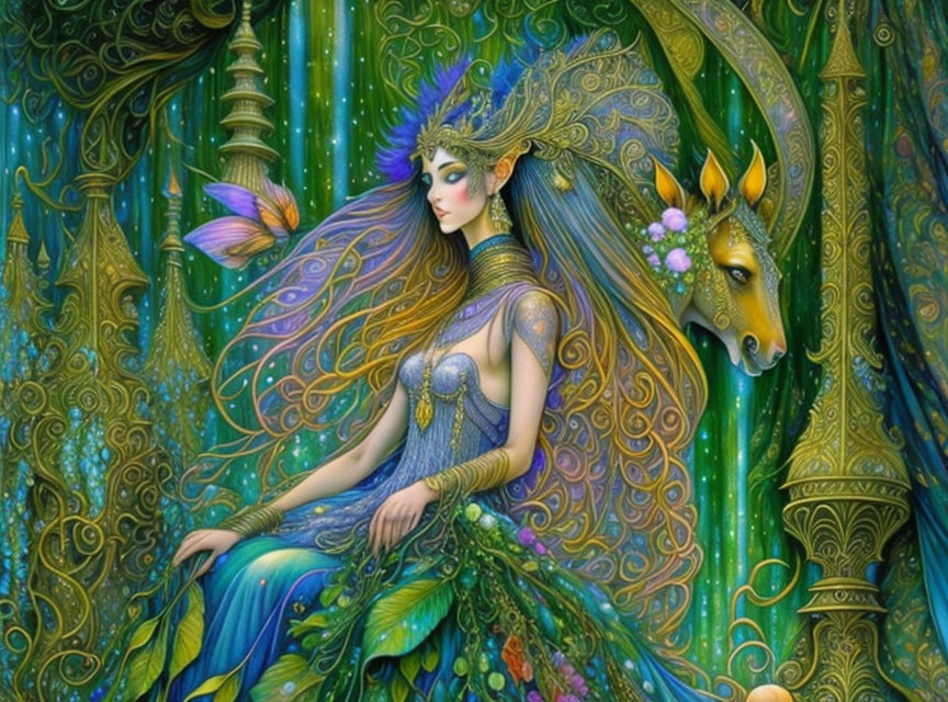 Ethereal fantasy artwork of enchanting woman and mystical horse