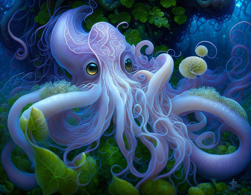 Colorful Octopus Artwork with Intricate Patterns in Underwater Scene